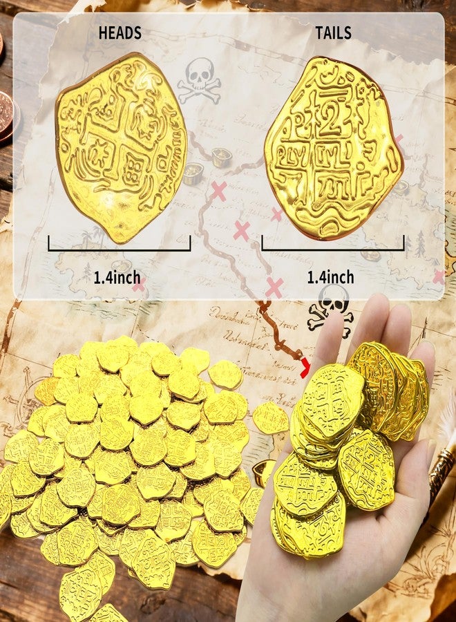 UOUYOO 100 Pcs Plastic Gold Coins Fake Coins Pirate Coins for Pirate Treasure Classroom Reward Board Games Treasure Chest Cosplay Tokens - Image 4